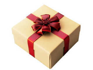 Obraz premium Beige Gift Box with Red Ribbon