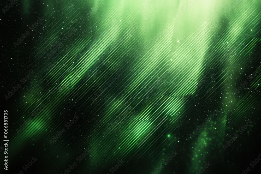 Poster Abstract Green and Black Background with Diagonal Lines and Glimmering Lights