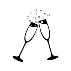 Glasses of champagne with bottle vector icon