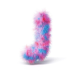 Blue pink fur font Letter J 3D