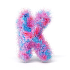 Blue pink fur font Letter K 3D