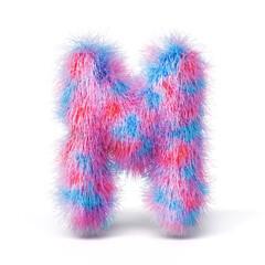 Blue pink fur font Letter M 3D