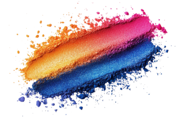 Vibrant colored powder arranged in a gradient stripe on a white background for creative purposes