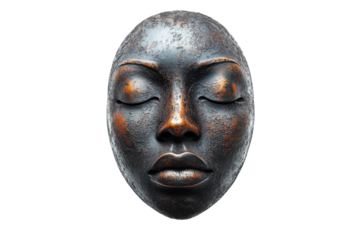 Artistic bronze face sculpture showcasing serene expression and detailed finish