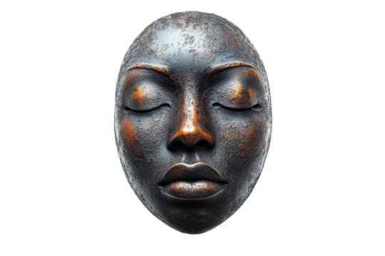 Artistic bronze face sculpture showcasing serene expression and detailed finish