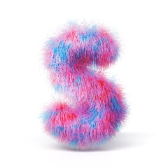Blue pink fur font Letter S 3D