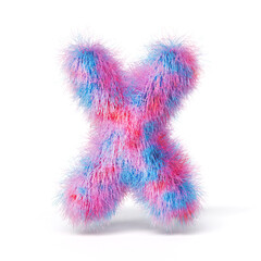Blue pink fur font Letter X 3D
