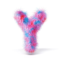 Blue pink fur font Letter Y 3D