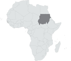 Detailed national location map of SUDAN within the great continent of Africa