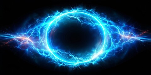 Obraz premium Mesmerizing Plasma Abstract: Electric Blue Glowing Ring with Light Magic Effect Isolated on Black Background for Stunning Low Light Photography