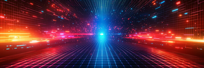 Fototapeta premium Abstract Futuristic Cyberpunk Banner Background With Neon Lights.