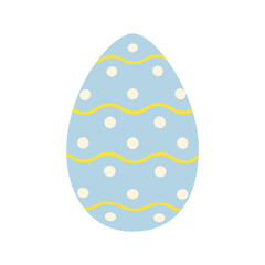 Easter egg in trendy in trendy sky blue decorated dots and wavy lines. Ester greeting design element