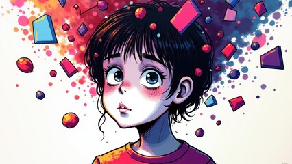 Cartoon-style face with vivid colors, representing ADHD and mental energy with a playful design.