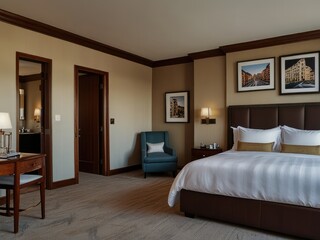 Fototapeta premium luxury hotel bedroom,interior of a bedroom,interior of a hotel room,luxury comfortable bedroom,hotel room interior