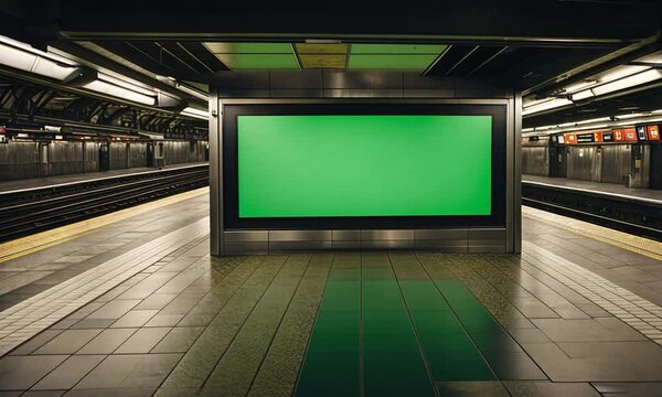 Empty billboard with a green screen for advertising on a subway station