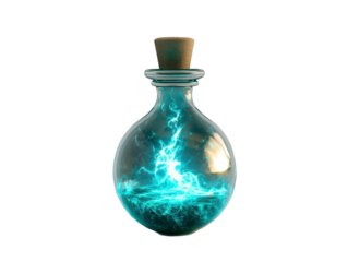 Magical potion bottle with glowing iquid inside
