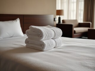 Obraz premium towels on a bed,bed with pillows,pillows on a bed