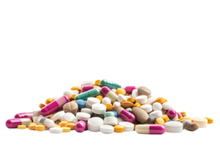 pile of pills and capsules side view