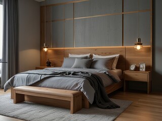 Fototapeta premium interior of a bedroom,interior with bed,hotel room with bed