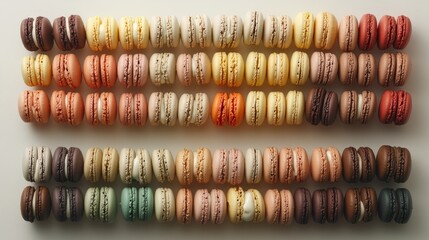 A gradient of macarons showcasing a beautiful color fade, with shades shifting from light to dark, arranged artfully on a clean surface for an elegant look.