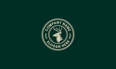 Elegant deer logo with vintage badge and laurel design