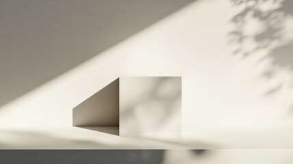 Fototapeta premium A reflective white square casting soft shadows on a clean surface, creating depth and a minimalist, abstract composition.