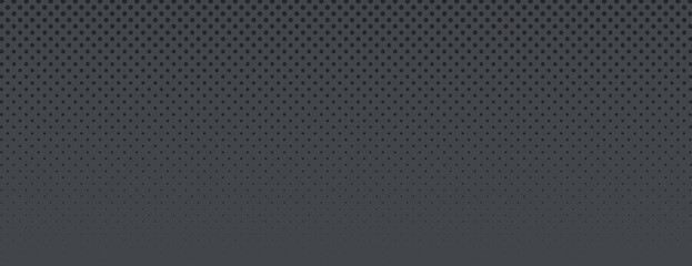 Dark gray background with halftone dotted pattern. The background is sleek and modern. Gray color adds a subtle texture to the background. Minimal halftone texture gradient background vector