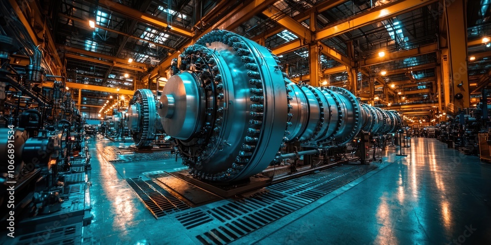 Poster large industrial machine in factory setting