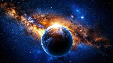 Obraz premium Planet Earth in Space with Milky Way Galaxy and Stars