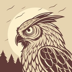 Obraz premium Majestic Owl Portrait with Intense Gaze Against Mystical Night Sky