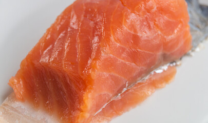 Close-up of a piece of salmon. A piece of red fish