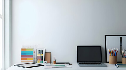 Minimalist Home Office Desk with Laptop and Supplies.