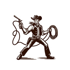 Obraz premium Cartoon cowboy character with lasso. Isolated vector illustration
