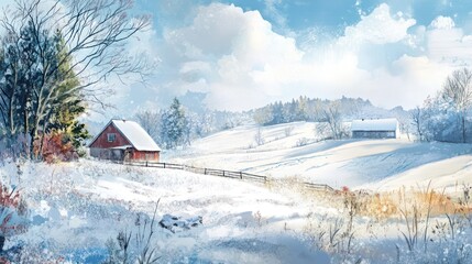 Panoramic winter scene with snowy fields, providing ample space for holiday text overlays.