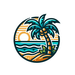 Fototapeta premium Palm beach cartoon vacation emblem. Isolated vector label illustration