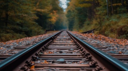 Fototapeta premium Train Tracks Through Autumn Forest