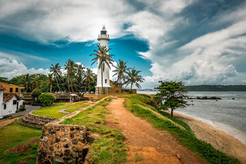 White beautiful lighthouse in Fort Galle, Sri Lanka