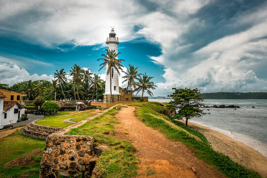 White beautiful lighthouse in Fort Galle, Sri Lanka