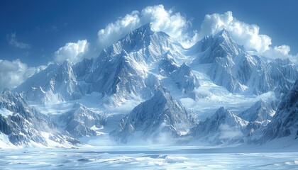 Majestic Snowy Mountain Range with a Frozen Lake in the Foreground