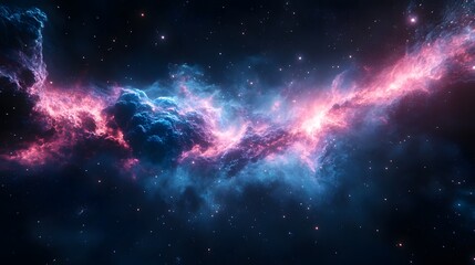 Fototapeta premium A stunning cosmic scene featuring vibrant pink and blue nebula clouds in space.