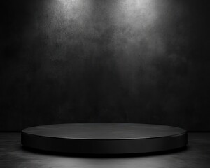 Round Podium Showcase for Black Friday: A circular stage illuminated with subtle light, set against a dark, promotional background to emphasize Black Friday deals.