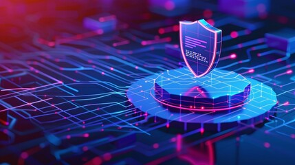 3D Cybersecurity Shield Icon Rendering