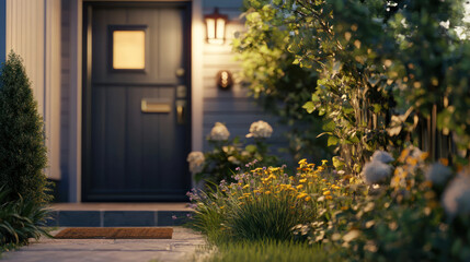 Fototapeta premium Friendly Doorstep Welcome with Lush Garden View