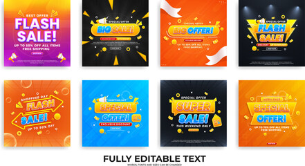 Collection of sale discount promo banner template. Set of flash sale big sale super sale mega sale isolated on abstract realistic background