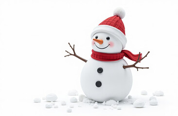 Snowman wearing a hat and a knitted scarf, copy space