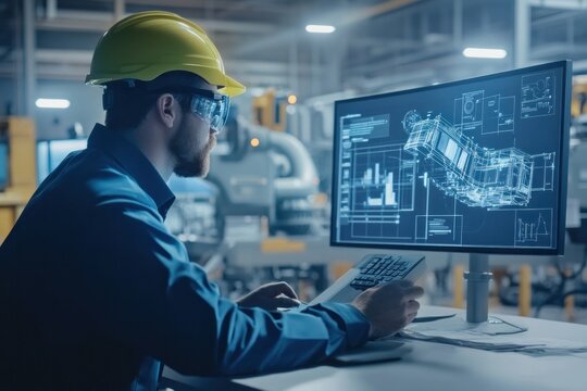 Engineering solutions concept with engineers brainstorming and using CAD software