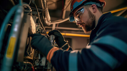 Obraz premium Engineers performing maintenance in HVAC system