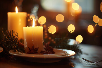 Holidays atmosphere on eve of miracle festive New Year decoration at home on blurred Christmas tree backdrop ai generative