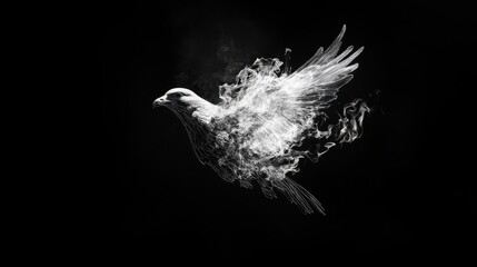 Fototapeta premium Burning bird isolated on black screen 