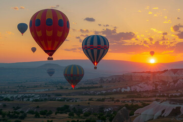 Young woman man child people pet enjoying the festival of hot air balloons, capturing selfie colorful balloons in the sky